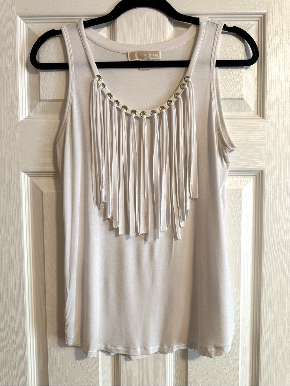 Michael Kors White Fringe Tank with Grommet Detail